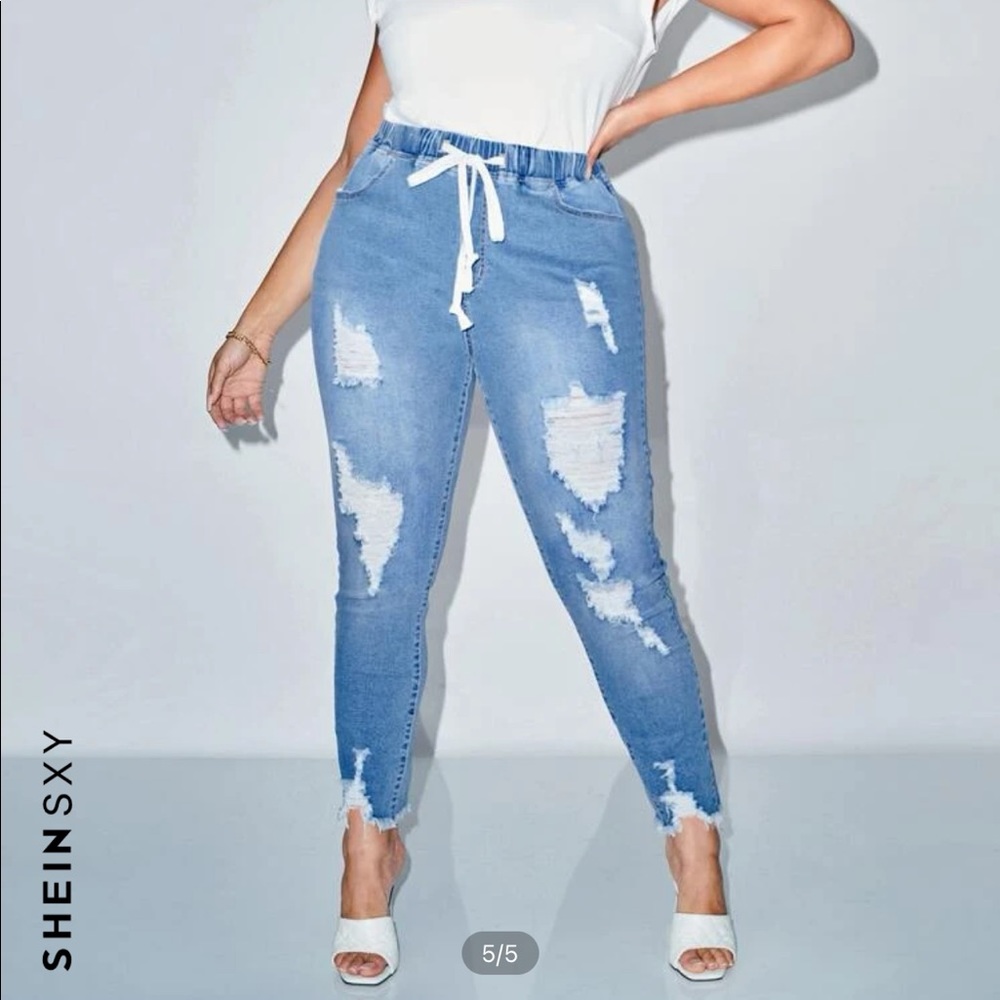 SHEIN Plus size drawstring ripped jeans